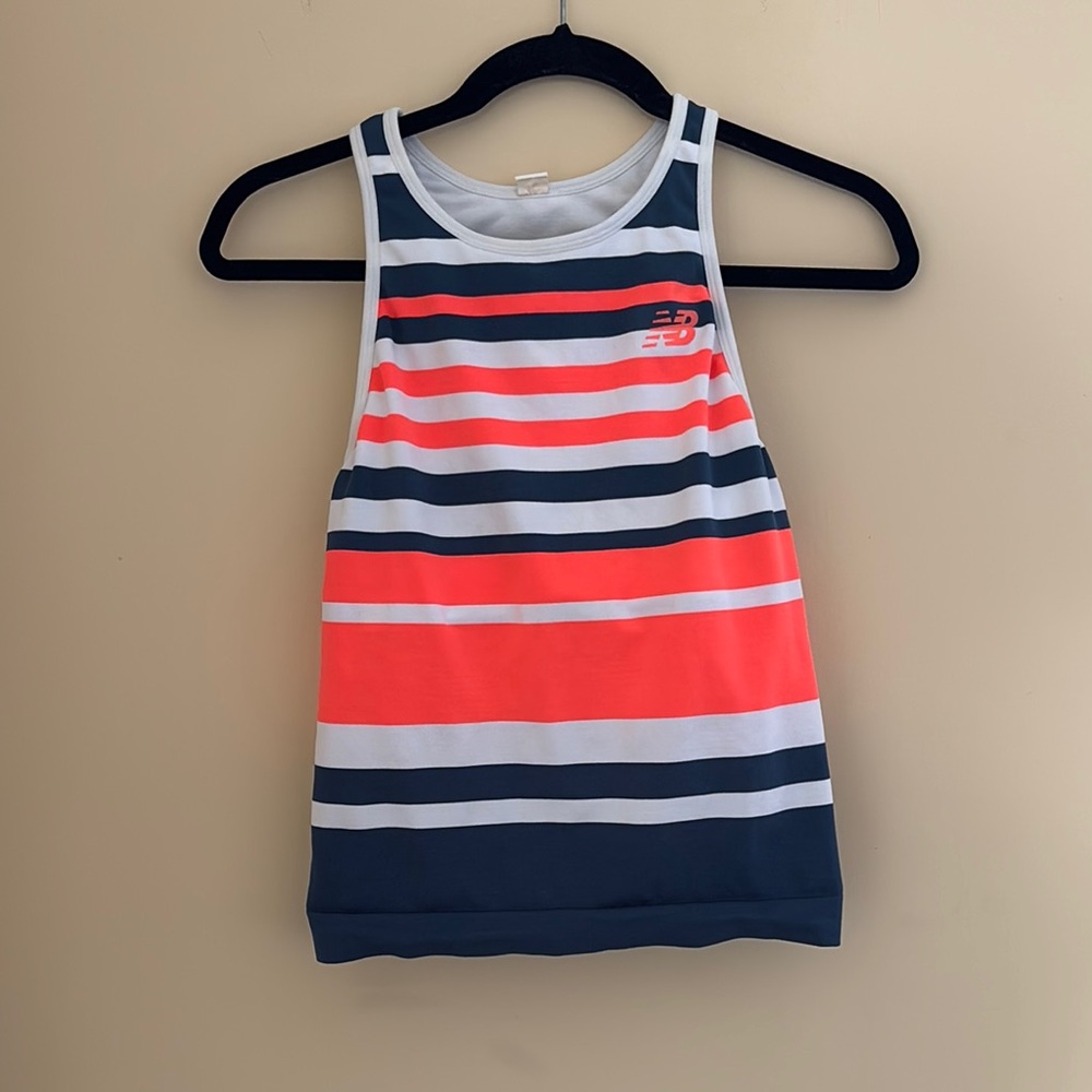 New Balance Striped Racer Back Tank Top Blue & Coral